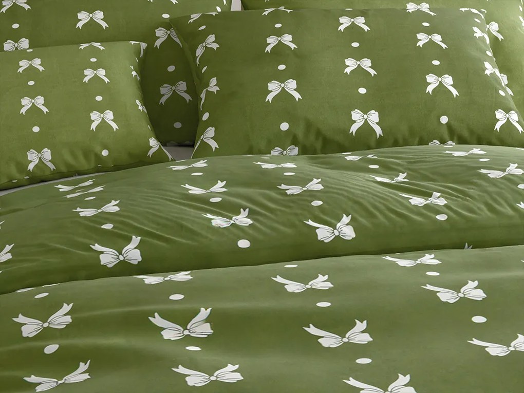 Lenjerie din microflanel WHITE BOW verde Dimensiune lenjerie de pat: 70 x 90 cm | 140 x 200 cm