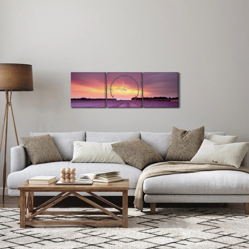 Tablou - Câmp de lavandă (cu ceas) (90x30 cm)
