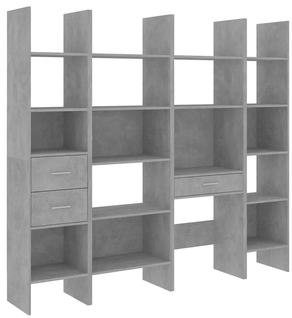 3079596 vidaXL Set dulap bibliotecă, 4 piese, gri beton, lemn prelucrat