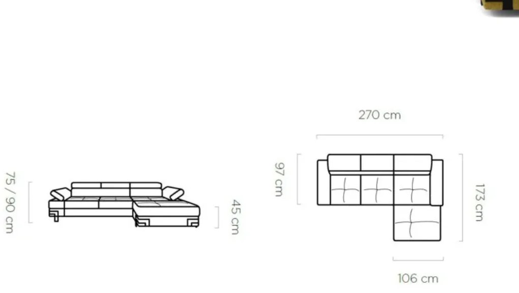 Coltar living extensibil Emporio Mini pe dreapta – L270 x l173 x h90 cm