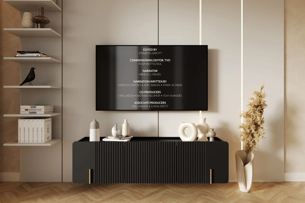 Dulap TV Malmi 150 cm suspendată - negru mat / auriu