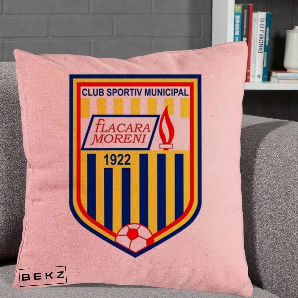 Perna Personalizata CSM Flacara Moreni 1922 Fotbal, 40x40 cm, Roz, Husa Detasabila, Perna Inclusa, BEKZ®