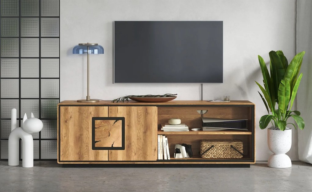 Comodă TV lemn masiv Verona, 166,5 × 54 × 40 cm