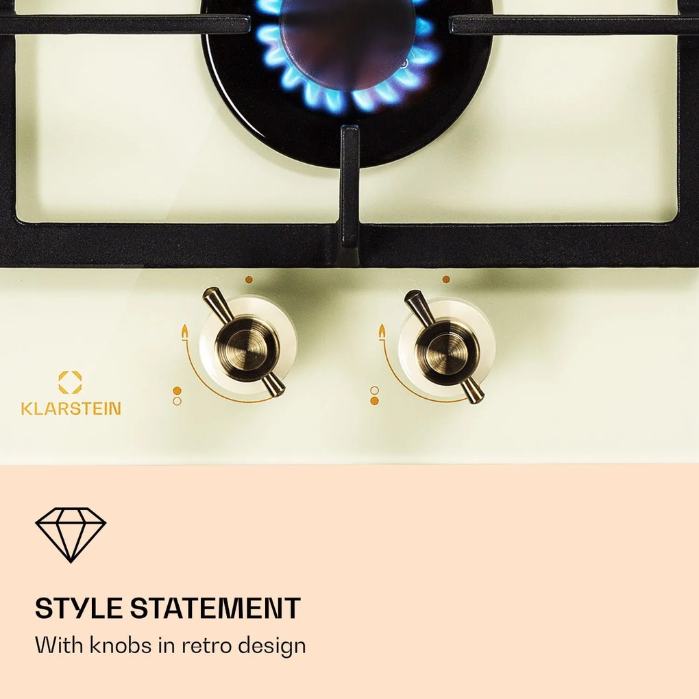 Victoria Domino, plită pe gaz, 2 arzătoare, arzătoare Sabaf, plită ceramică, design retro