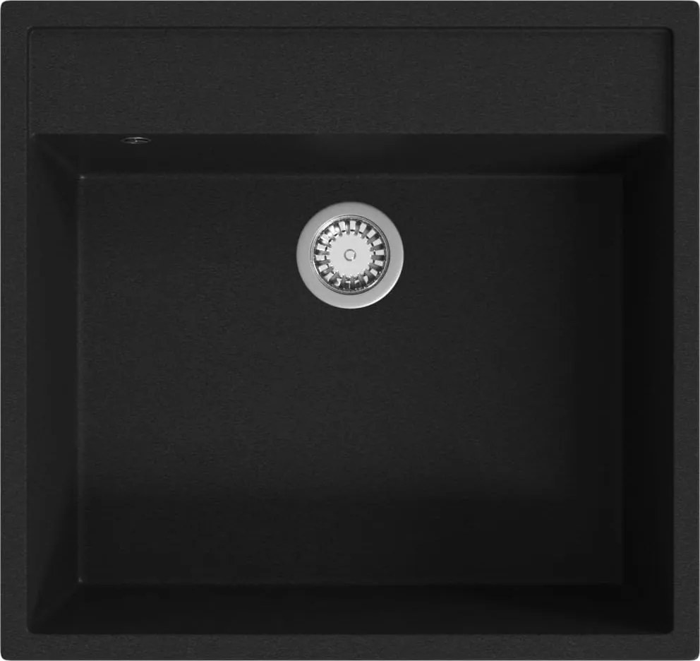 vidaXL Chiuvetă de bucătărie cu orificiu de preaplin, negru, granit