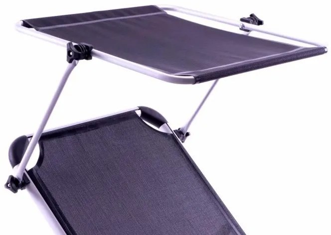 Șezlong pliabil DIVERO cu umbrar, negru, 187 x 57 cm