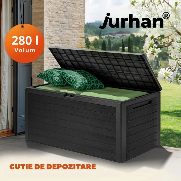 Cutie de depozitare WOODEBOX, 280L, 120x46x57cm, antracit Prosperplast
