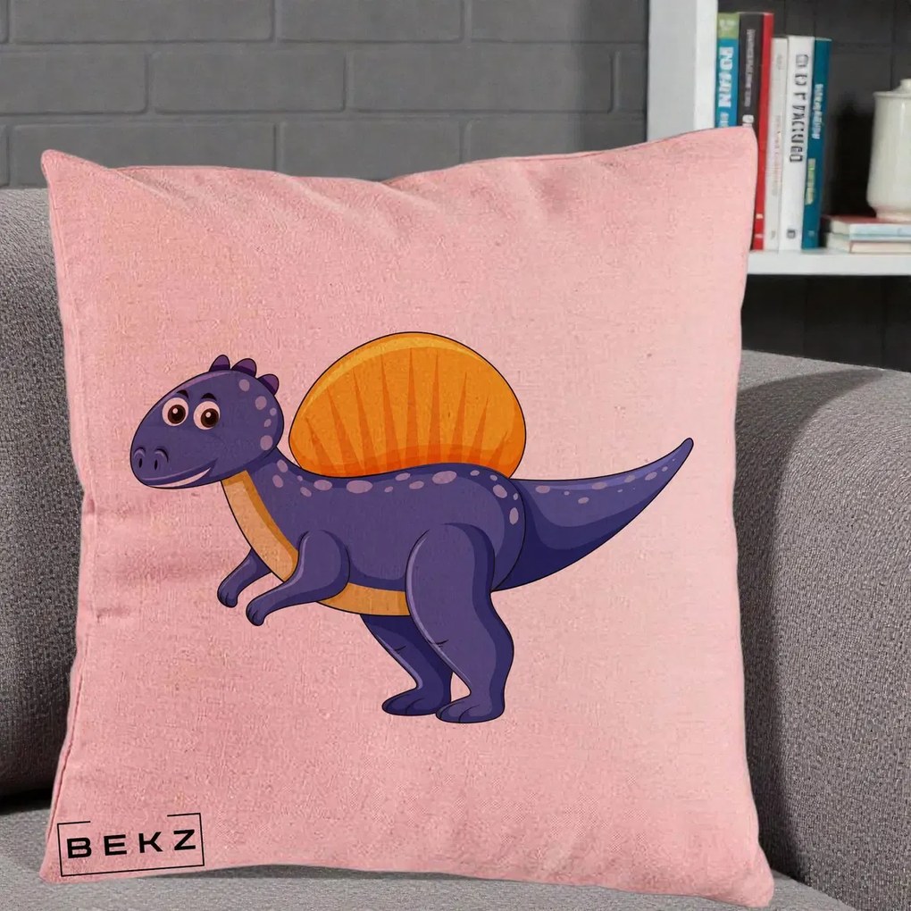 Perna Decorativa Spinozaur Kawaii, 40x40 cm, Roz, Husa Detasabila, Perna Inclusa, BEKZ®