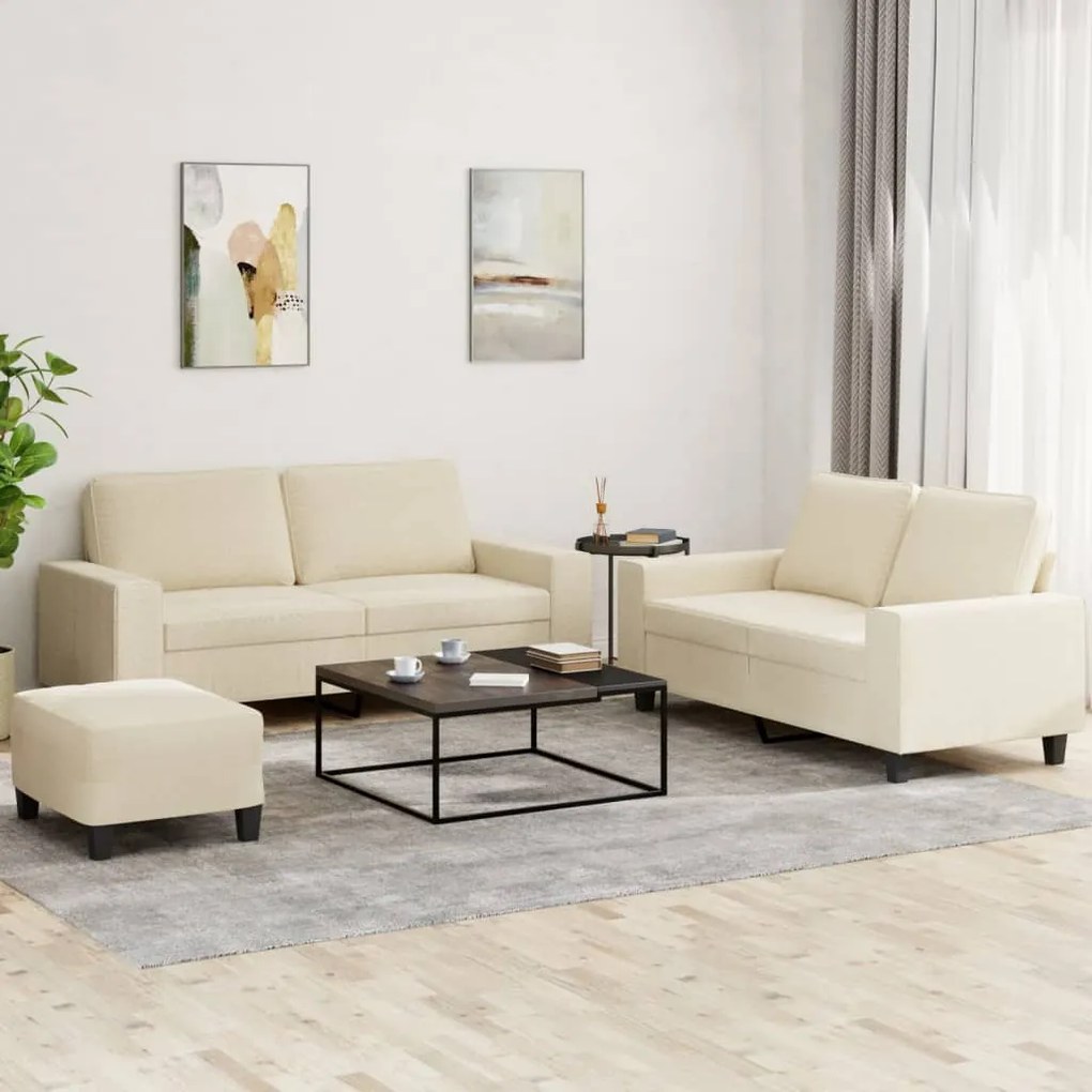 vidaXL Set de canapele, 3 piese, crem, material