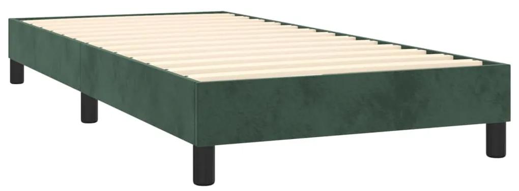 Pat box spring cu saltea, verde inchis, 90x200 cm, catifea Verde inchis, 90 x 200 cm, Culoare unica si cuie de tapiterie