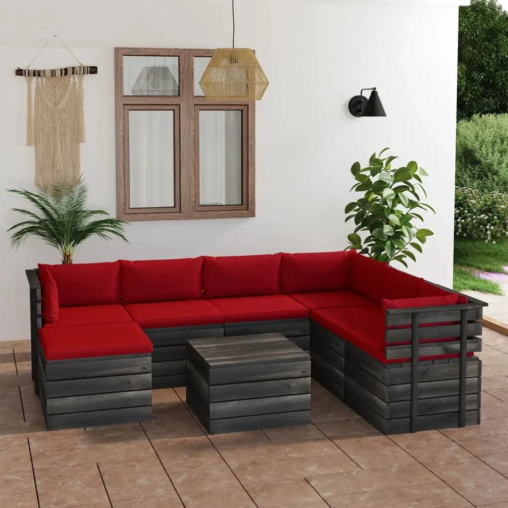 3062049 vidaXL Set mobilier grădină paleți cu perne, 8 piese, lemn masiv pin