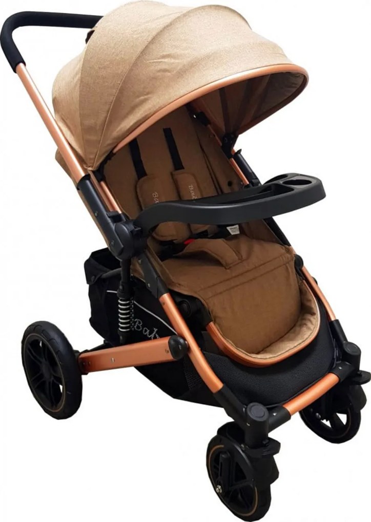 Carucior nou nascuti 2 in 1 BABY CARE™ PRO 512, Cu geanta bebe inclusa, Suspensii, Cadru aluminiu Gold, Maner reversibil, Spatar reglabil in 5