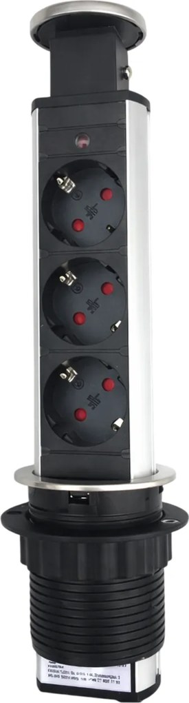 Priză încorporabilă în blat Lift Box Design Light, 3 prize Schuko, inox, D:71 mm Plastic, Inox, D:71 mm; H:285 mm