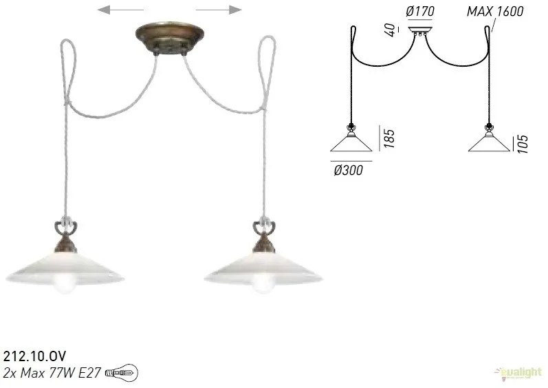 Lustra rustica cu 2 pendule, fabricata manual Tabia 212.10.OV