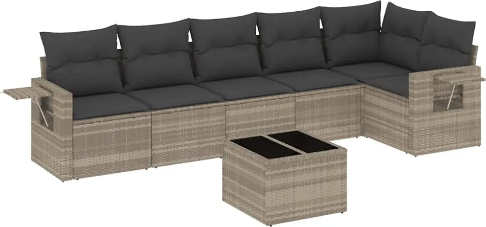 vidaXL Set canapele de grădină cu perne, 7piese gri deschis poliratan