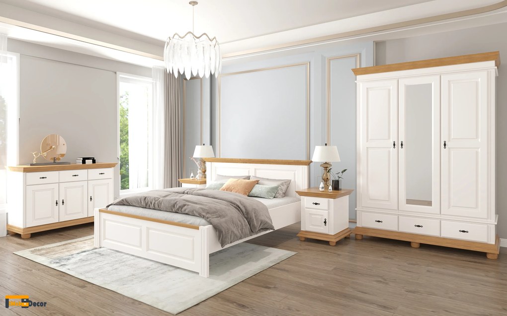Dormitor Select lemn masiv, Alb/Stejar montaj gratuit