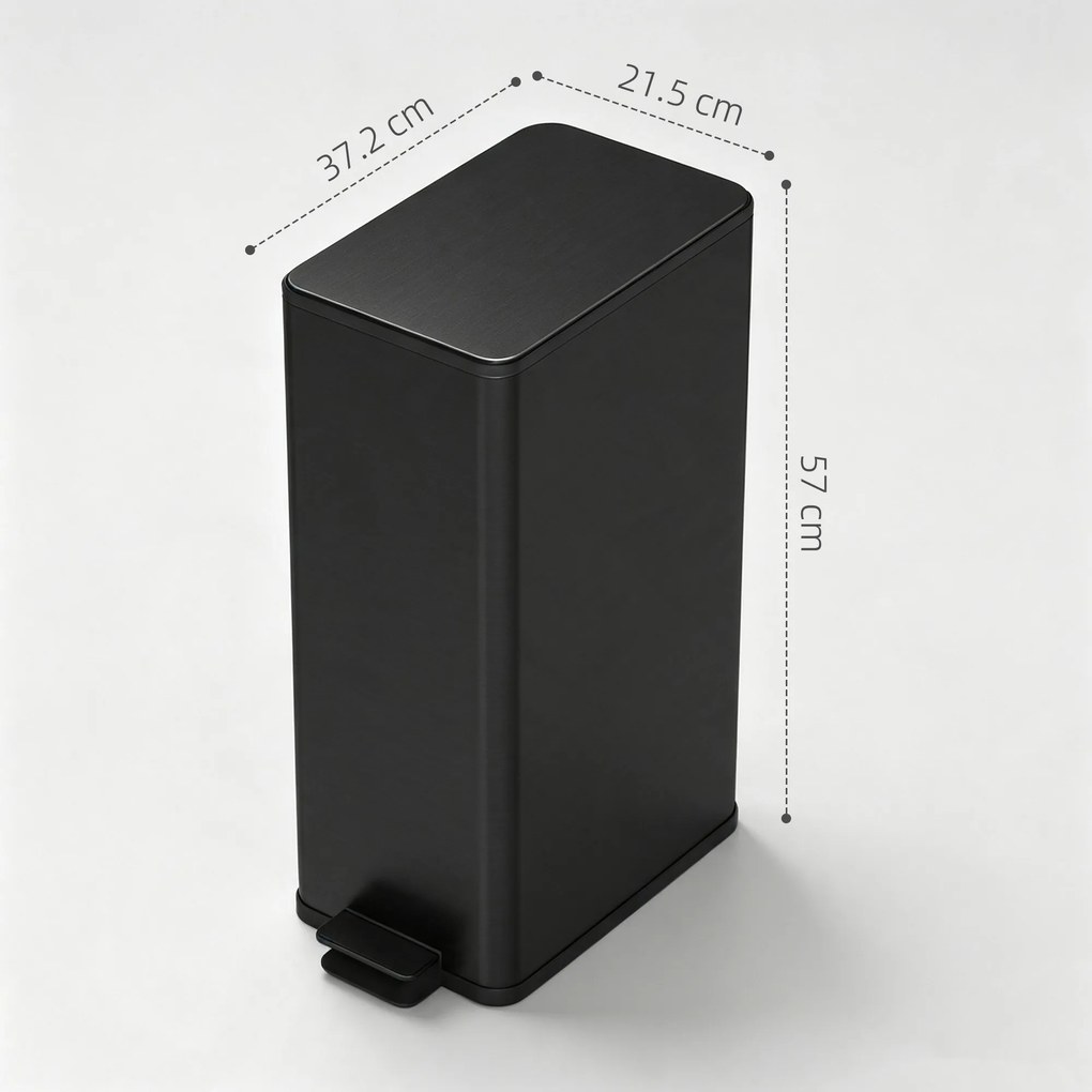 HOMCOM Coș de gunoi 20L cu închidere lentă și recipient detașabil, din oțel și PP, 21,5x37,2x57 cm, negru | Aosom Romania