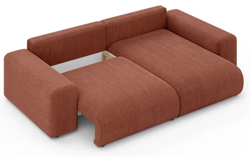 Colțar cărămiziu extensibil/cu spațiu de depozitare cu tapițerie din catifea reiată (cu colț variabil) Luma – Ropez