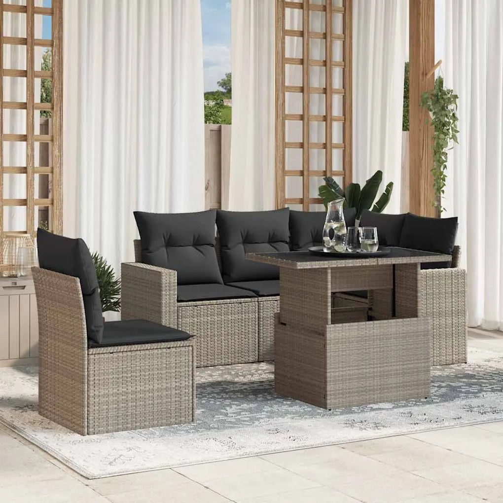 vidaXL Set canapele de grădină cu perne, 6 piese gri deschis poliratan