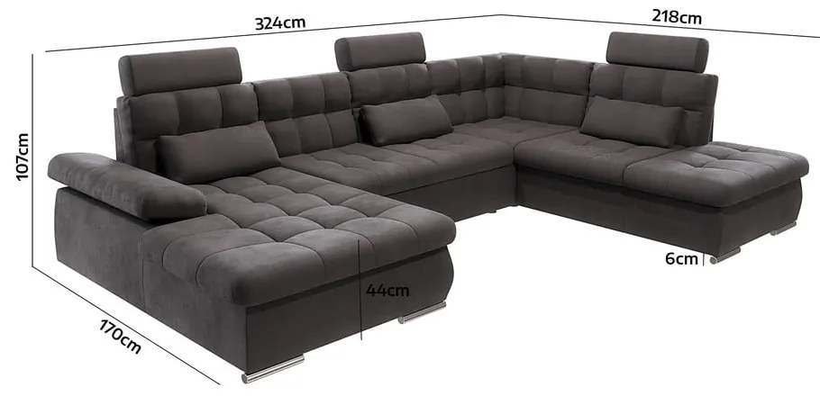 Colțar gri antracit extensibil, cu spațiu de depozitare (cu colț pe partea dreaptă, în formă de "U") Merkur – Ropez