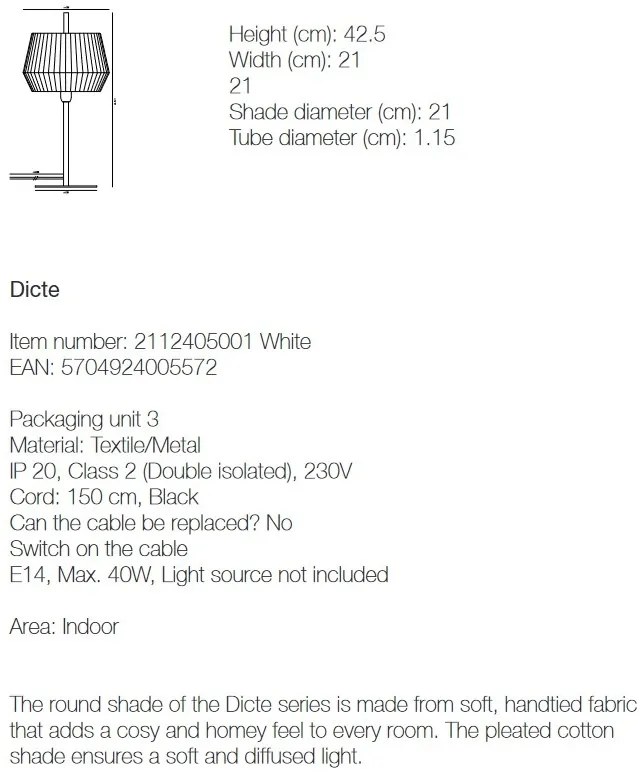 Veioza, lampa de masa design modern DICTE alb 2112405001 NL