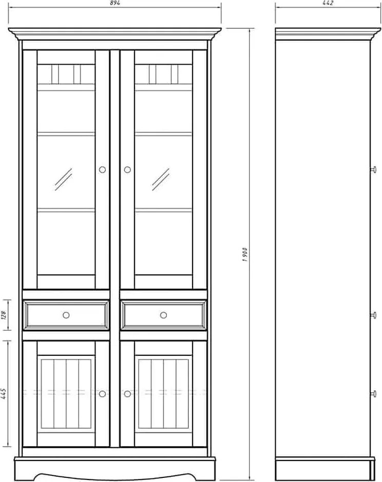 Vitrină lemn masiv nuc Linea Alb-, 90 × 45 × 190 cm