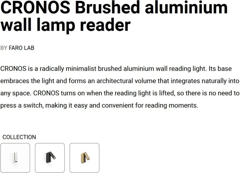 Aplica cu reader LED directionabil stil minimalist CRONOS aluminiu