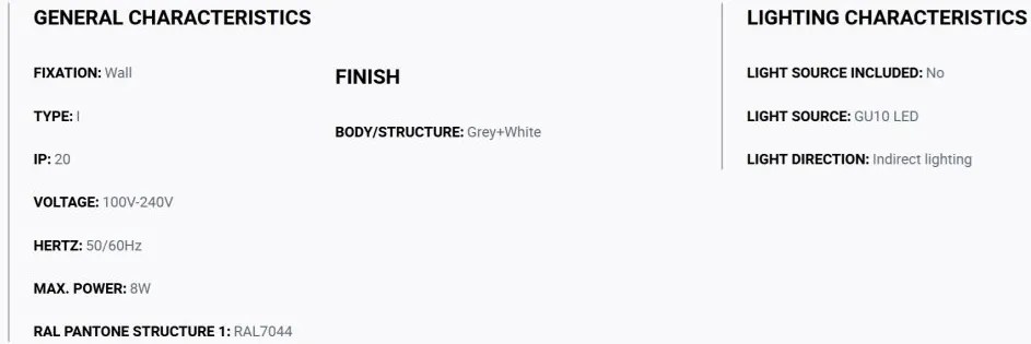 Aplica perete aluminiu striat gri, 2xGU10, LUNE square