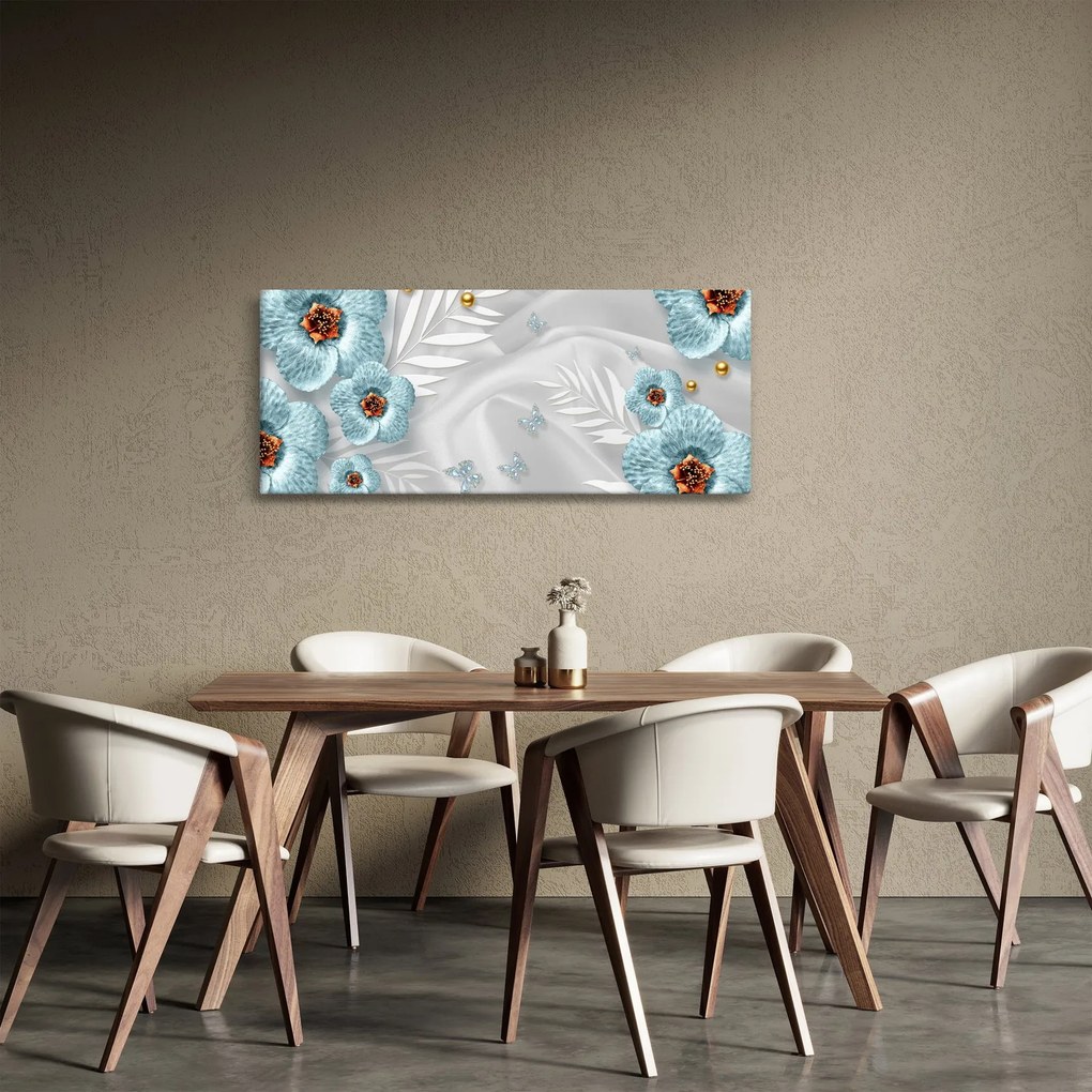 Tablou - 3D Flori albastre (120x50 cm)