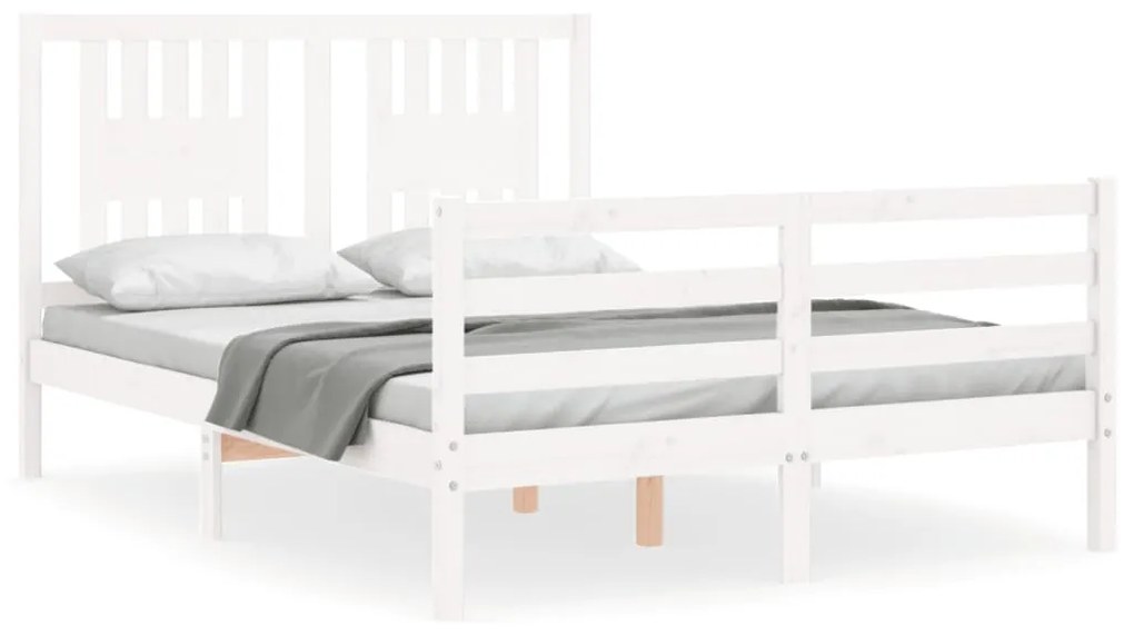 3194547 vidaXL Cadru de pat cu tăblie, dublu, alb, lemn masiv