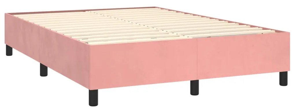 Pat box spring cu saltea, roz, 140x200 cm, catifea Roz, 140 x 200 cm, Benzi orizontale