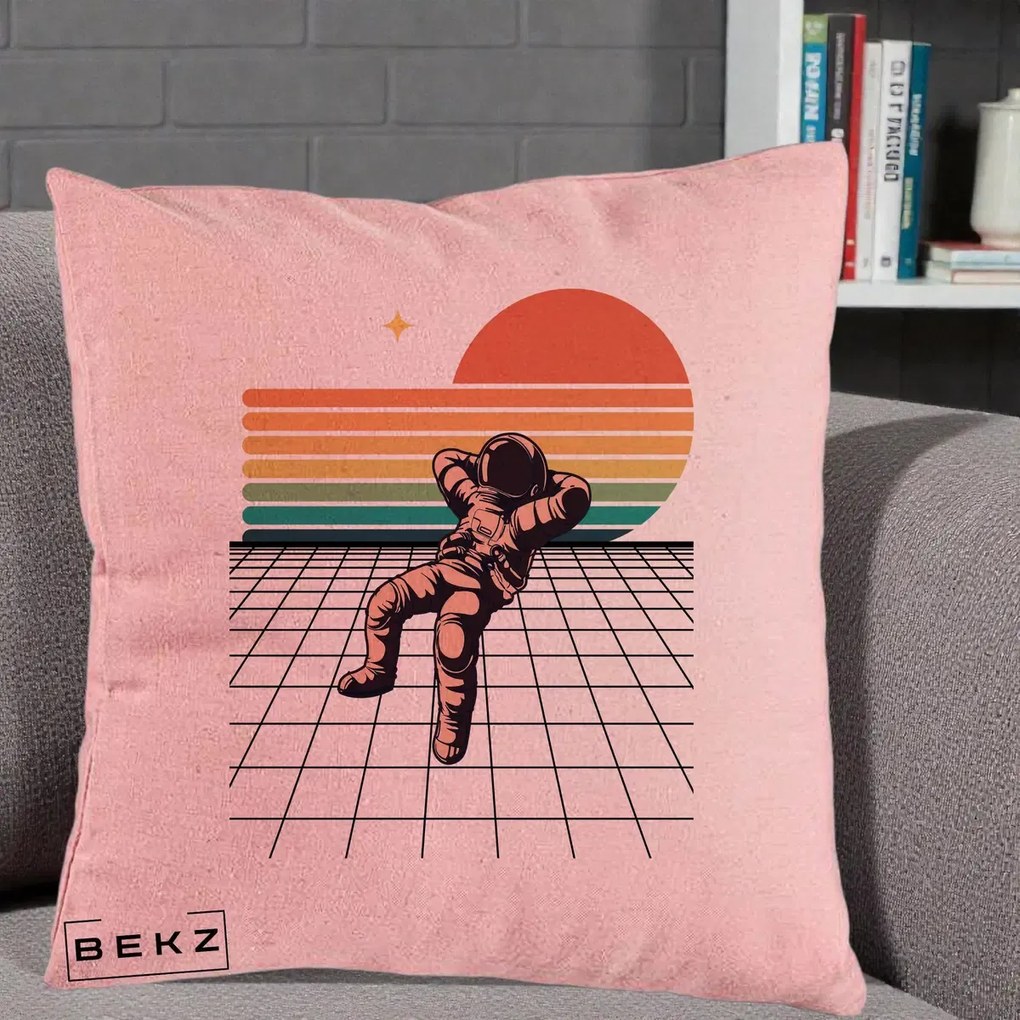 Perna Decorativa Astronaut Retro Space, 40x40 cm, Roz, Husa Detasabila, Perna Inclusa, BEKZ®