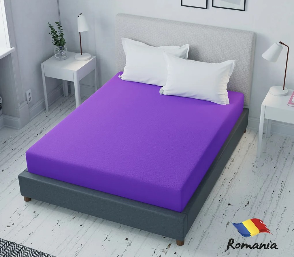 Cearceaf de pat mov cu elastic Evostar bumbac100% ranforce /90x200 cm dimensiune standard