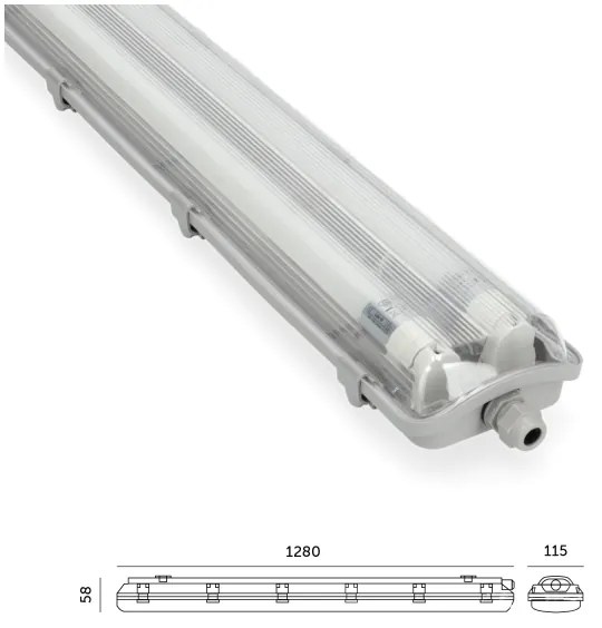 Corp de iluminat LED fluorescent industrial Brilagi OPTIMA T8 2xG13/18W/230V IP65 – palet 110 buc.