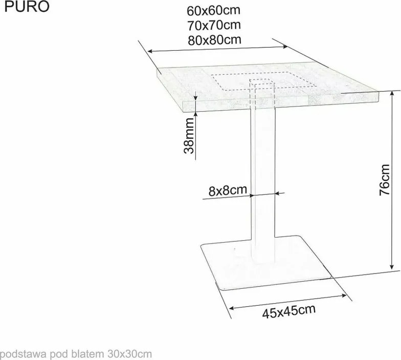 Masa de sufragerie neagra cu blat de stejar PURO 70x70