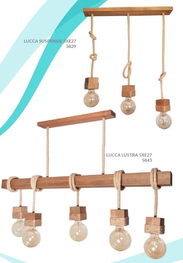 Lustra rustica cu 3 pendule fabricata manual din lemn Lucca