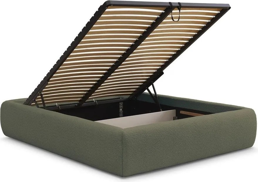 Pat matrimonial verde închis tapițat cu spațiu de depozitare/fără tăblie cu somieră 180x200 cm Inera – Bobochic Paris