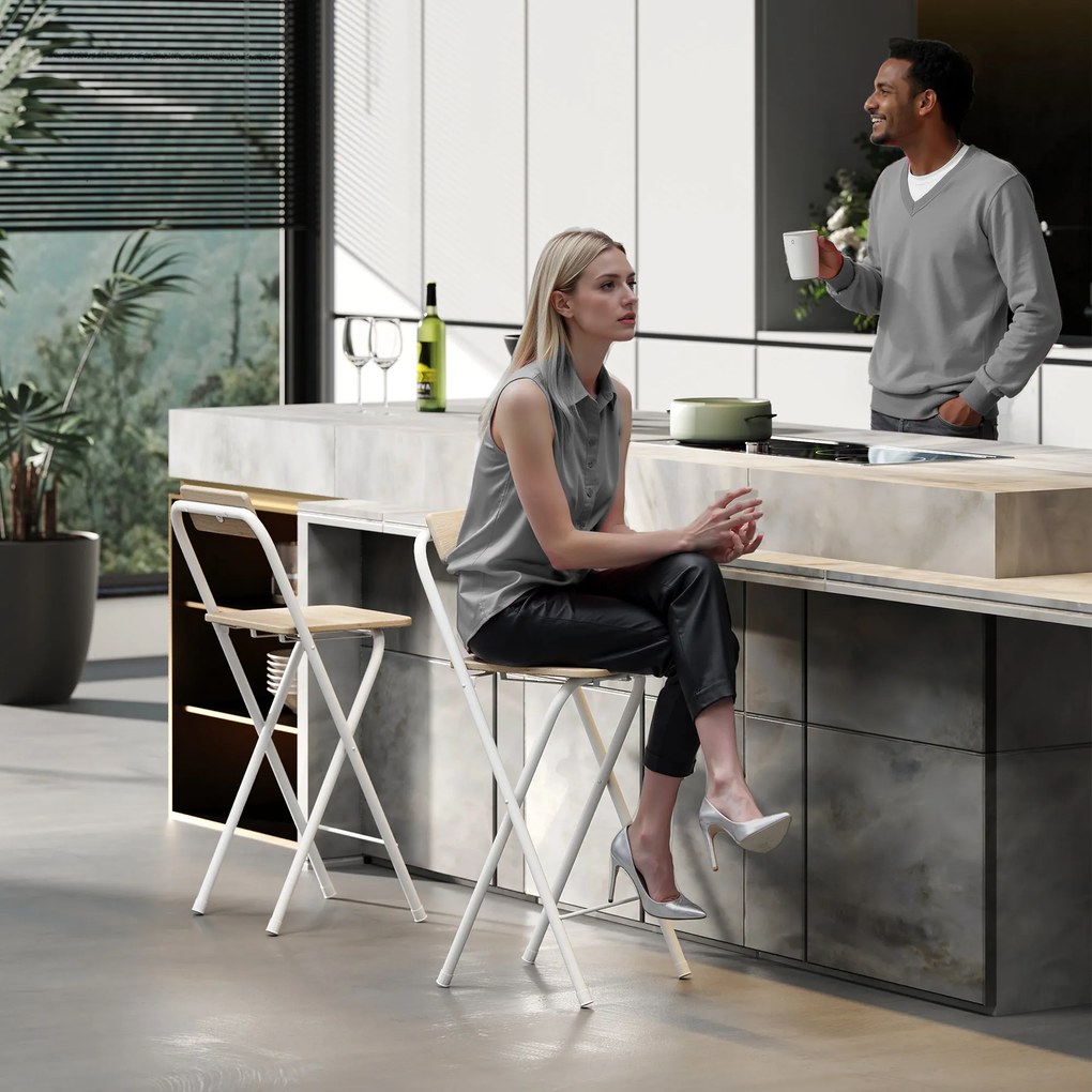 HOMCOM Set 2 Scaune de Bucătărie Pliabile cu Suport pentru Picioare din MDF și Oțel Negru | Aosom Romania