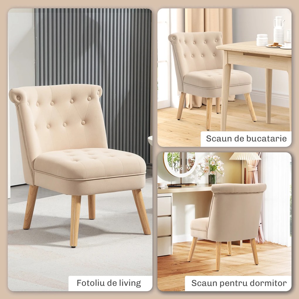 HOMCOM Fotoliu Modern cu Șezut Capitonat, Picioare din Lemn și Material Țesut, 60x66x79 cm, Gri | Aosom Romania