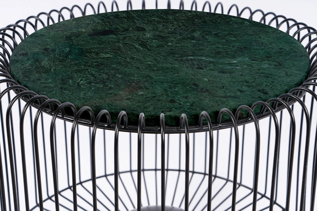 Masuta de cafea rotunda din marmura si fier Malibu 51x51x56,5 cm verde/negru