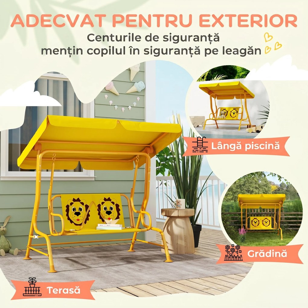 AIYAPLAY Leagăn pentru Copii cu Copertină Reglabilă și Centură de Siguranță, 120x112x75 cm, Galben | Aosom Romania