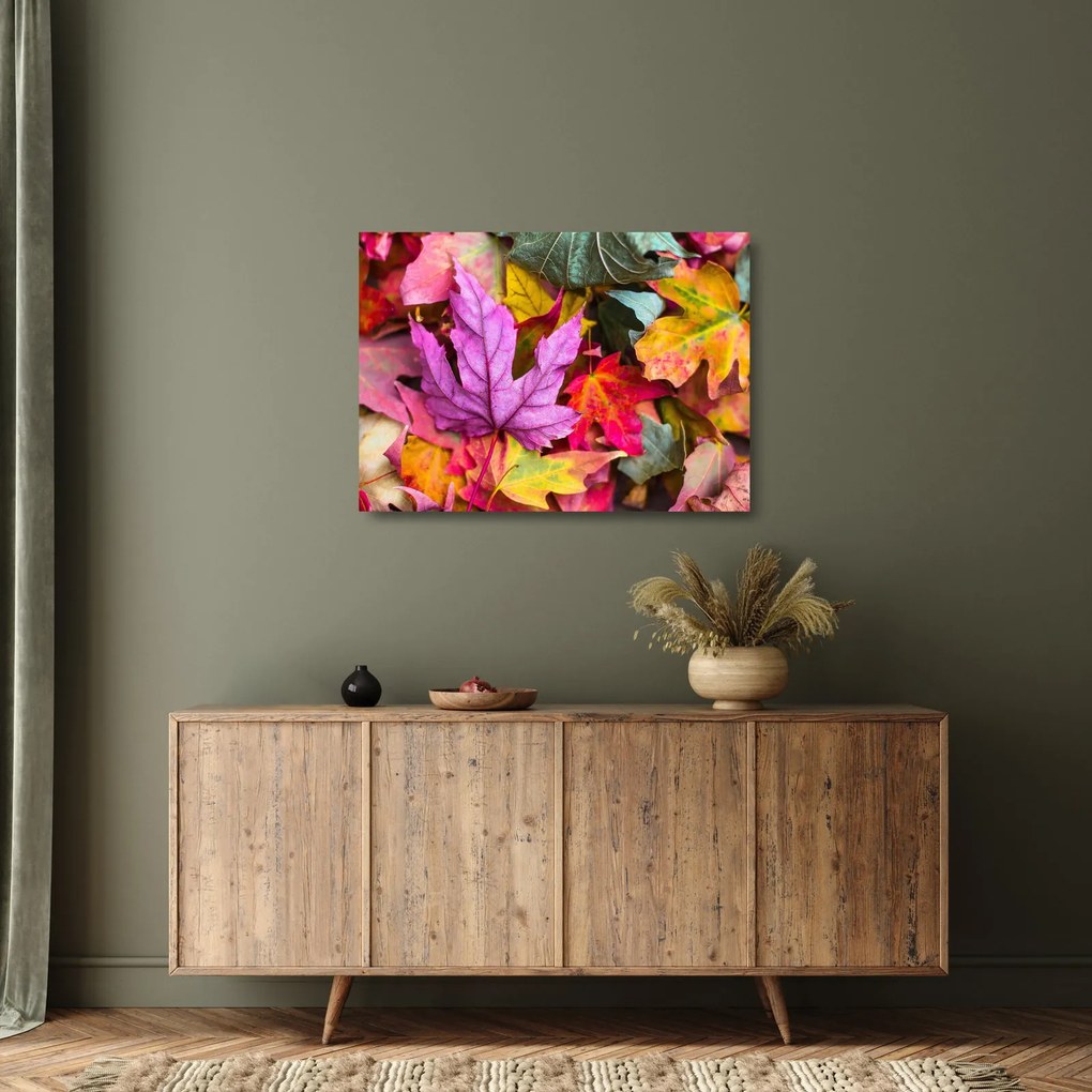 Tablou pe sticlă - frunze de toamnă (70x50 cm)