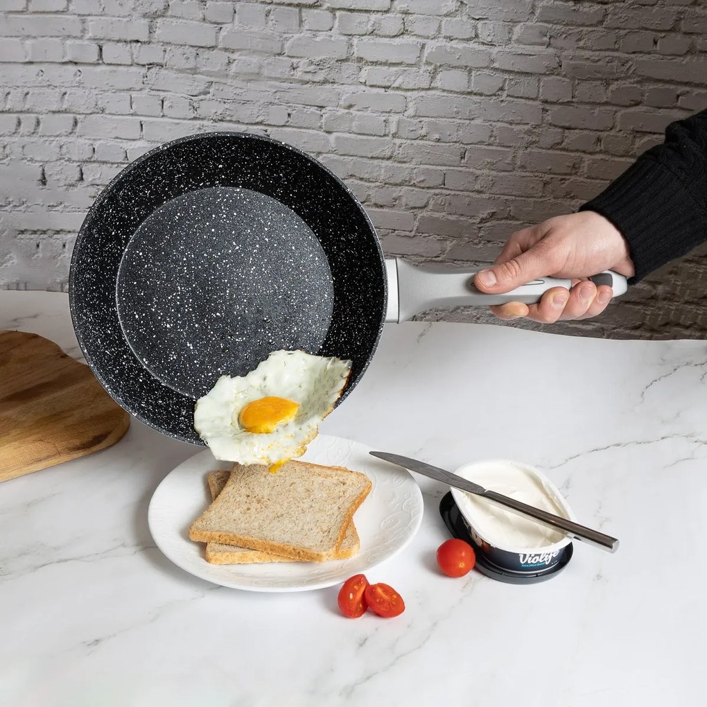 Set oale si tigai Royalty Line T010-Silver, Aluminiu, 10 piese, Acoperire marmura, Argintiu