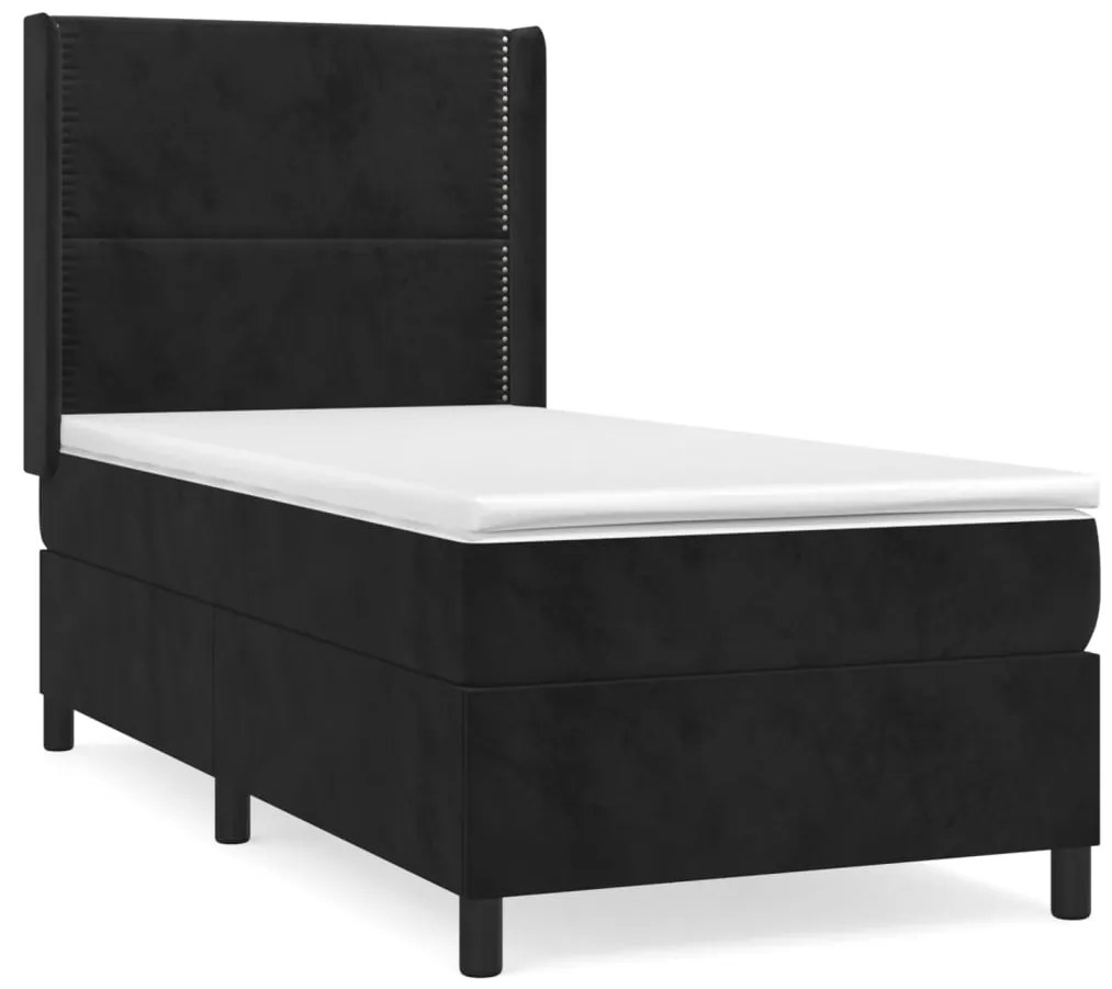 Pat box spring cu saltea, negru, 80x200 cm, catifea Negru, 80 x 200 cm, Culoare unica si cuie de tapiterie