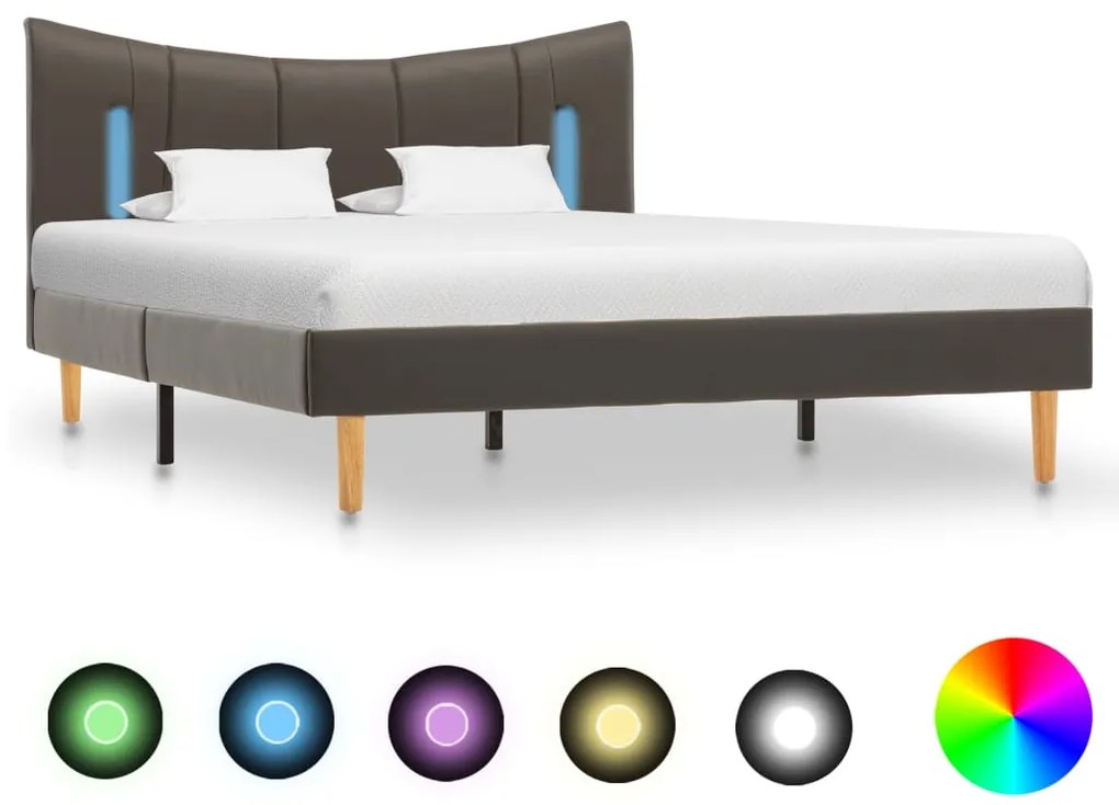 288545 vidaXL Cadru de pat cu LED, antracit, 120 x 200 cm, piele ecologică