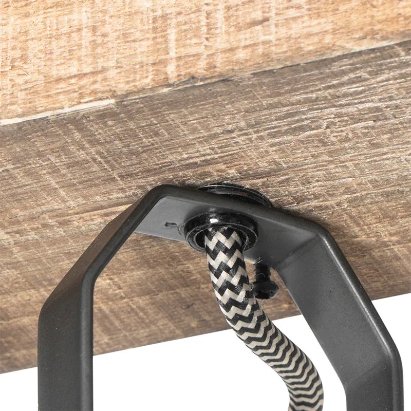 Spotlight rustic negru cu lemn 3 lumini reglabile - Jelle