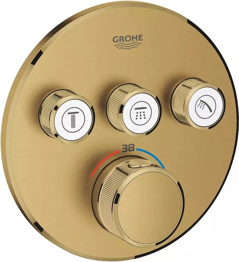 Baterie dus incastrata cu termostat Grohe Grohtherm SmartControl 3 iesiri auriu periat Cool Sunrise