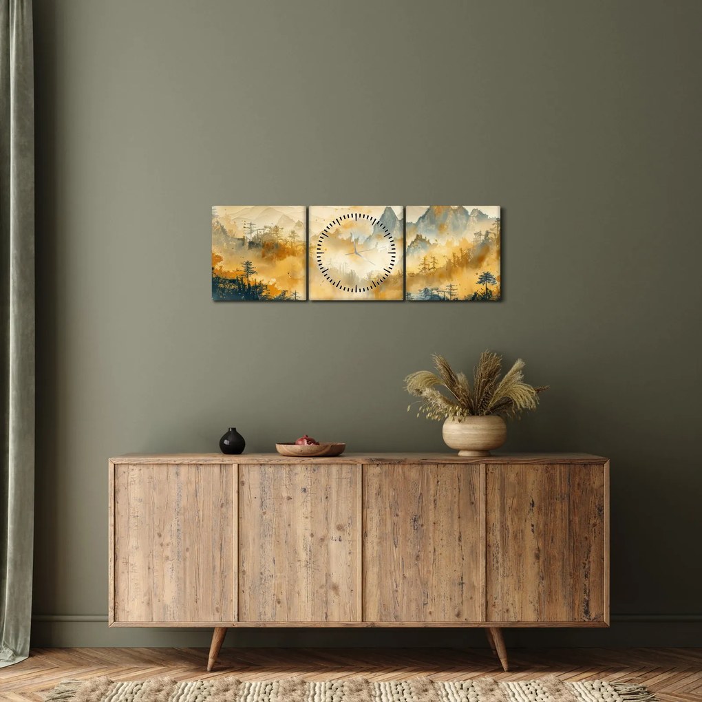 Tablou - Munți, acuarelă (cu ceas) (90x30 cm)