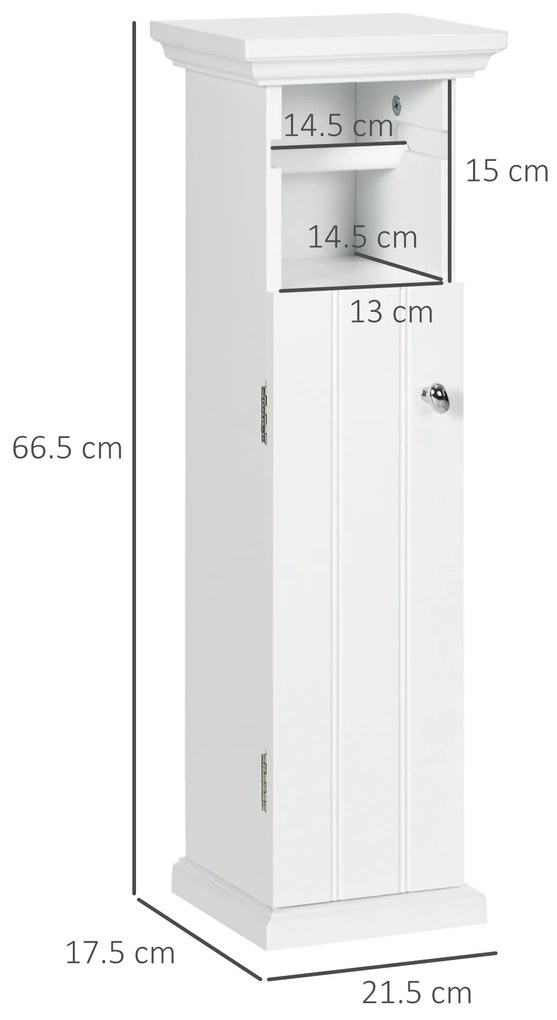 Kleankin Dulap Baie cu Suport Hârtie Igienică MDF 21.5x17.8x66.5cm Alb | Aosom Romania
