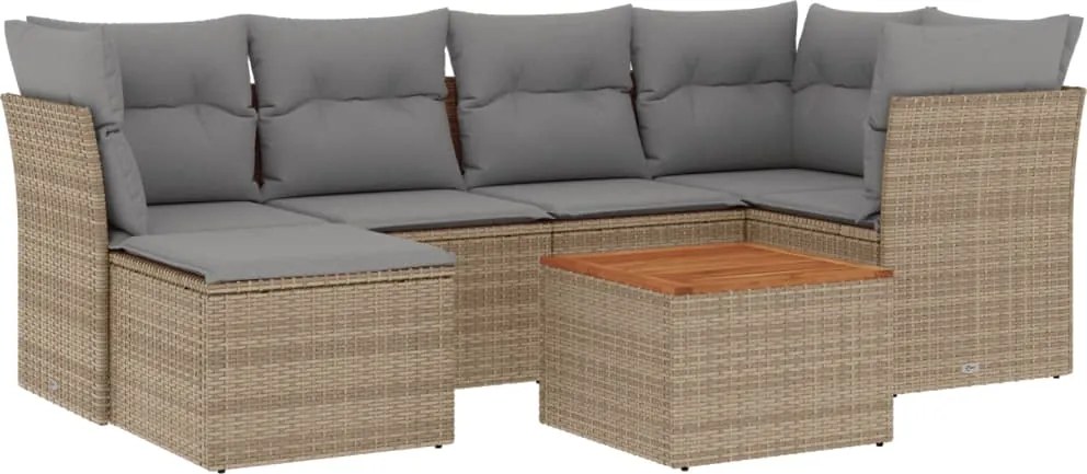 vidaXL Set canapele de grădină, 7 piese, cu perne, bej, poliratan
